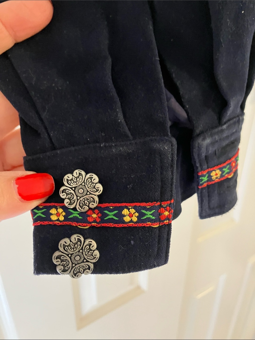 Howard Wolf Navy Embroidered Suede Bomber Jacket - Picture 3 of 9